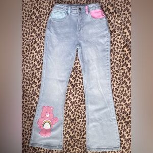 Rare Care Bear Pastel Colored Paint Print Flare Jeans